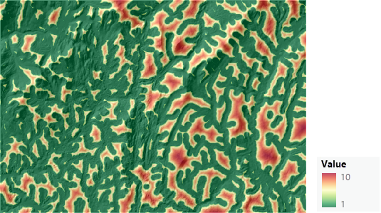 Map of transformed distance from streams criterion Map of transformed distance from streams criterion